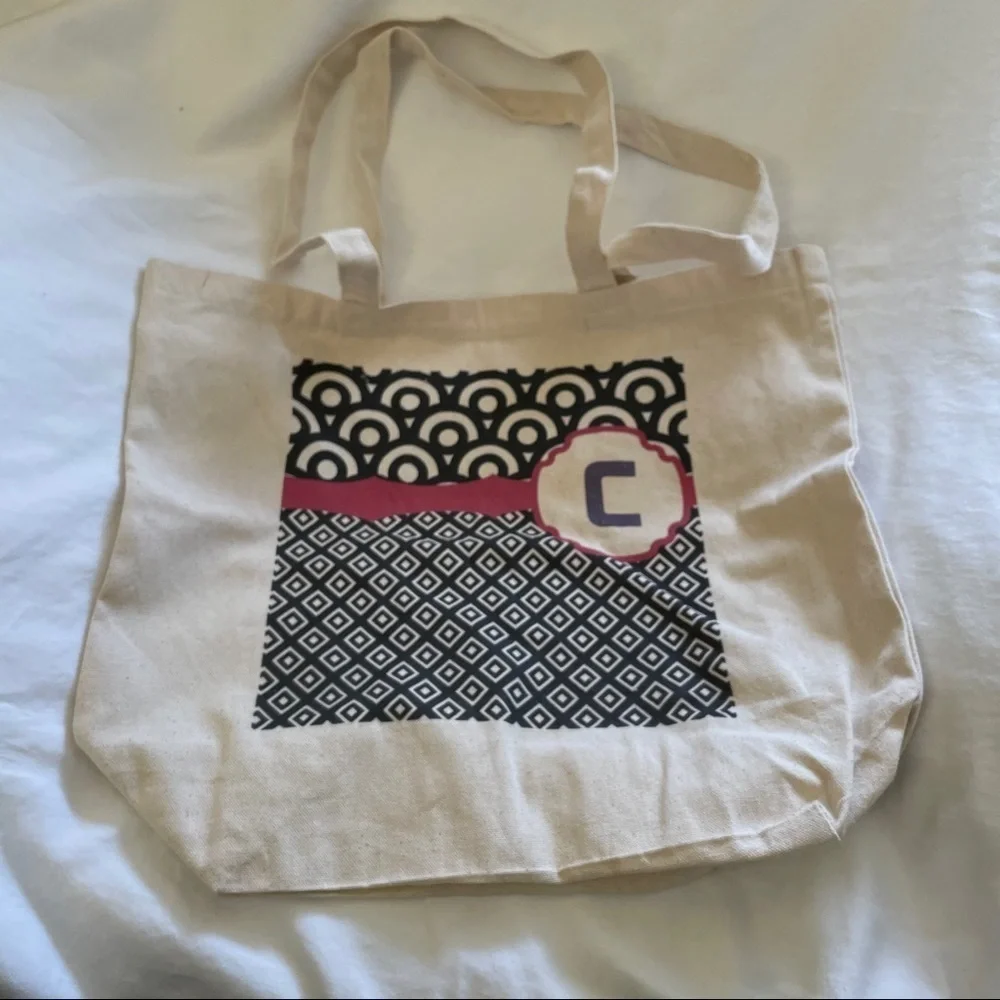 C Initial Monogram Canvas Tote Bag
